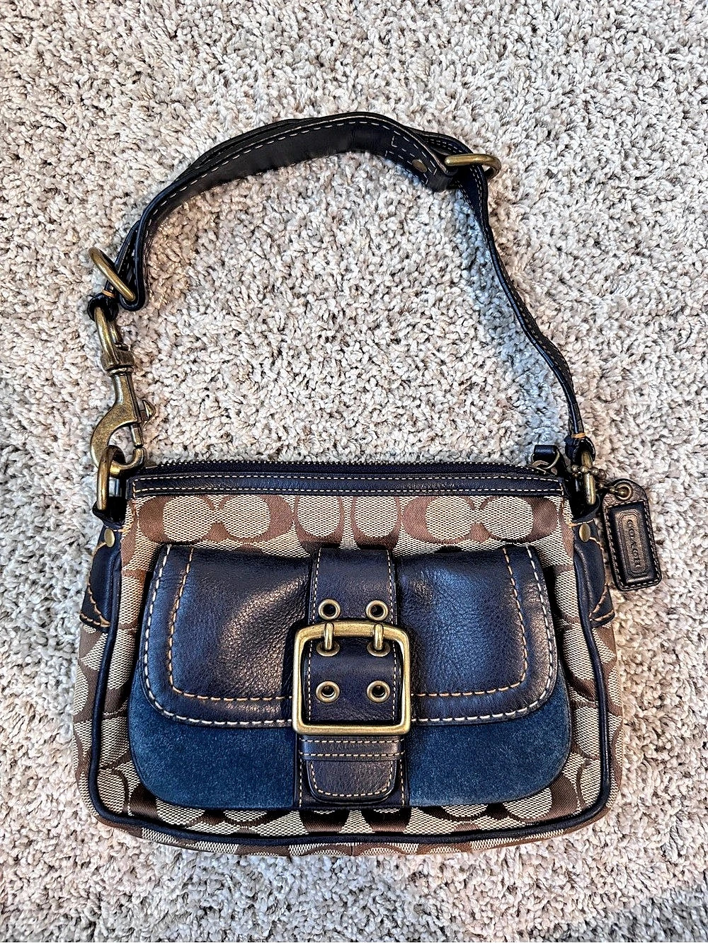 Rare Vintage Coach 7061 Blue Soho Demi Baguette Shoulder Bag